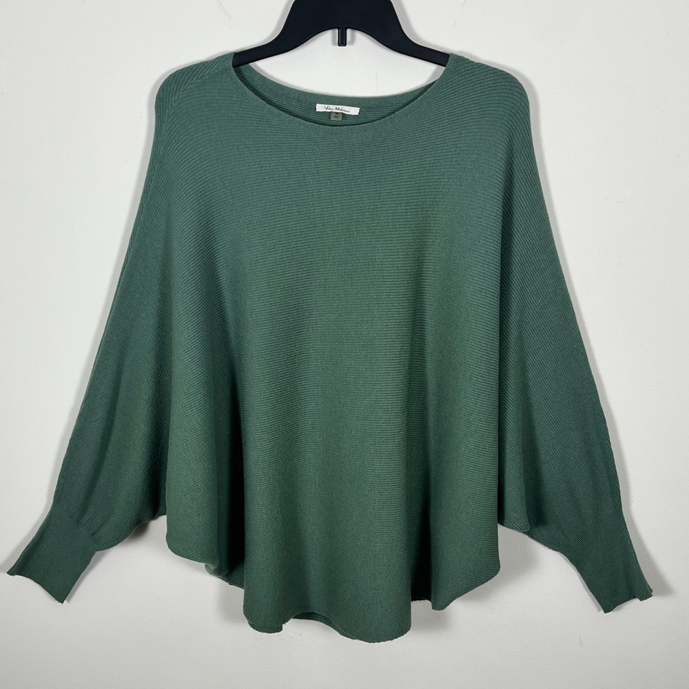 Vila Milano Womens Green Ribbed Dolman Batwing Sleeve Knit Sweater Medium